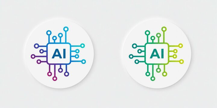 Modern ai chip circuit icons with colorful connections in clean design