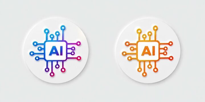 Modern ai and artificial intelligence circuit board icons on circular background