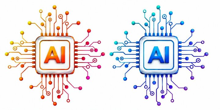 Modern ai microchip processor with colorful circuit connections and glowing letters