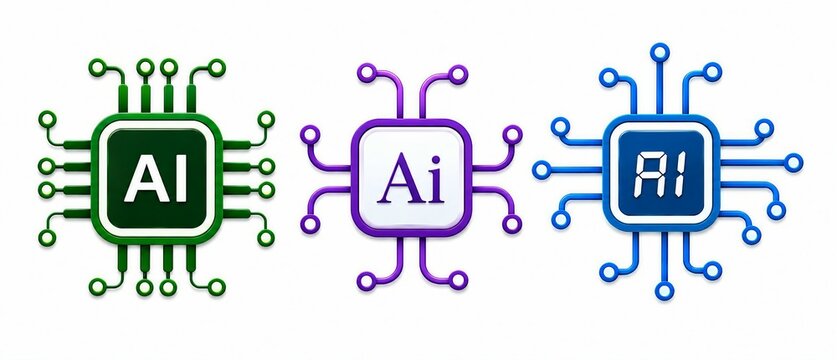 Modern ai technology circuit board icons with neural network style connections