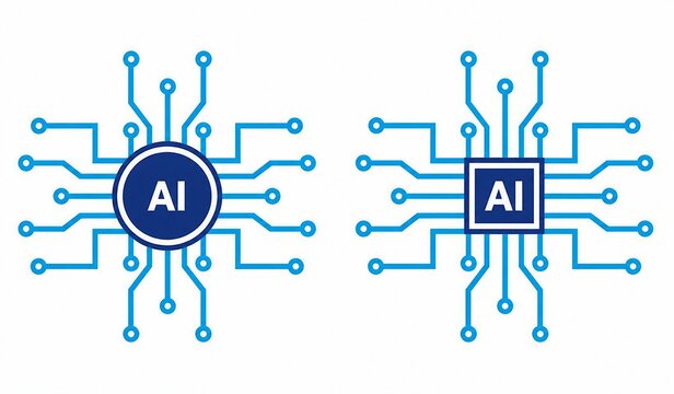 Modern ai technology circuit board icon with neural network connections