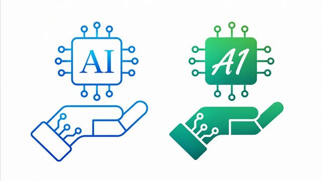 Modern ai technology icons with hand holding smartphone illustration