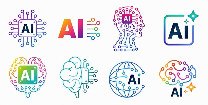 Colorful artificial intelligence icons and symbols creative set