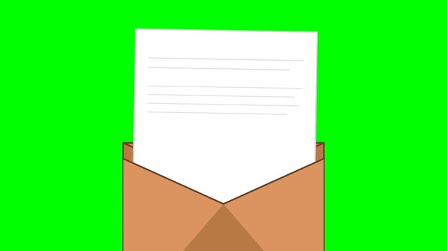 Paper Document Emerging From A Brown Envelope On Green Screen Background
