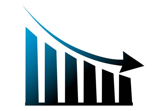Downward bar chart with arrow vector illustration isolated on white background