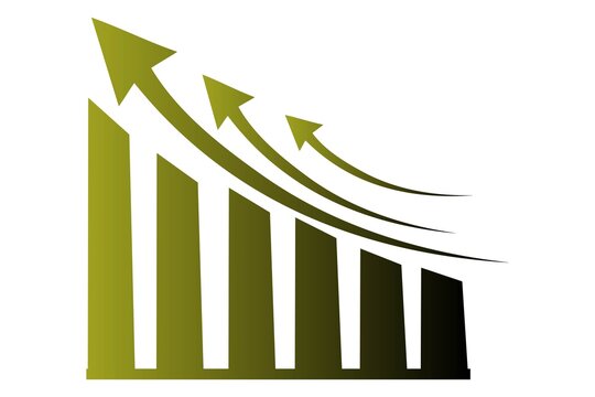 Growth arrows on decreasing bar chart isolated on white background