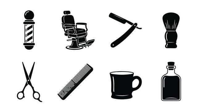 Barber Shop Equipment Vector Silhouettes Icon Set
