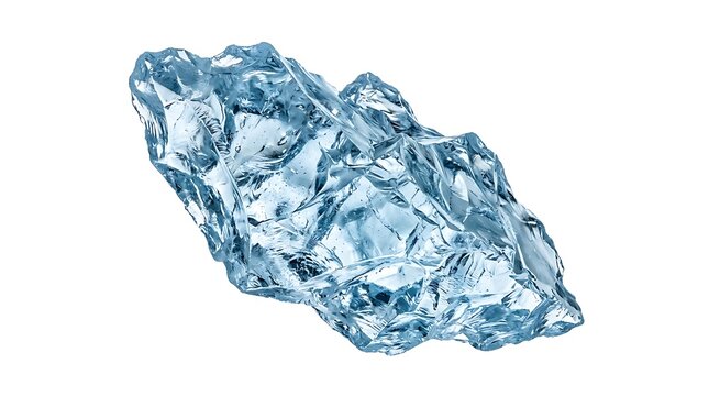 Glistening pure ice chunk, embodying a refreshing coolness and crisp, clear transparency, ideal for chilling beverages