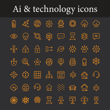 Ai and technology icon bundle. Business Flat Icons Set for Web and Mobile Applications with Business, Communication, Technology, Internet and Interface Symbols. fully vector file. Editable color.