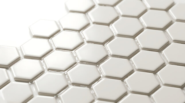 Close-up view of clean white hexagonal mosaic tiles with glossy finish