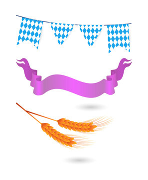 Oktoberfest bunting, ribbon, and wheat isolated on a transparent background
