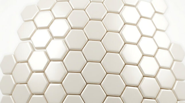 Glossy off-white hexagonal mosaic tiles arranged in a repetitive honeycomb pattern