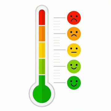 Temperature mood thermometer with happy and sad emoji faces