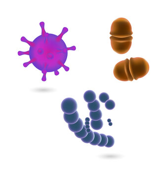 Purple virus and bacteria cells isolated on a transparent background