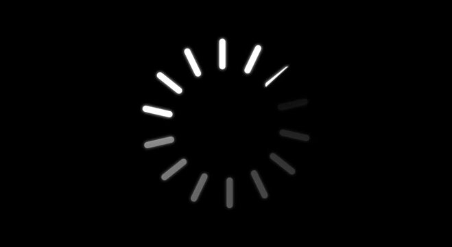 Abstract loading white color  animation gif video icon indicator with elegant ticking segments, on Transparent Background. Download Progress, 