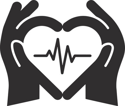 Hands Cupping Heart with EKG Heartbeat Pulse Vector Icon