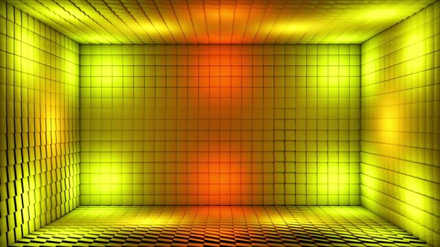 Broadcast Pulsating Switching Hi-Tech Blinking Illuminated Cubes Room Stage, Multi Color, Events, 3D, Loopable, 4K