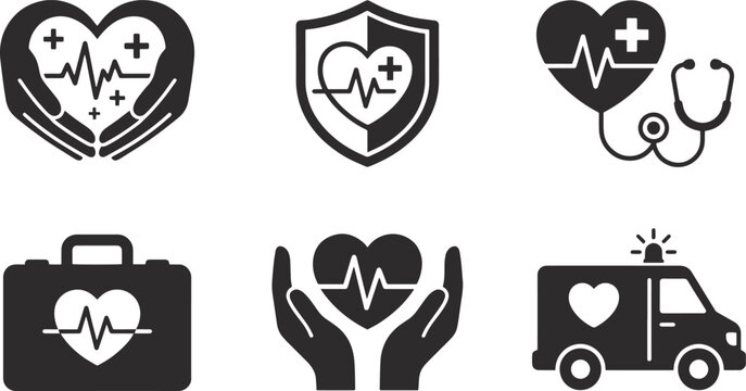 Healthcare Medical and Cardiology Protection Icon Set