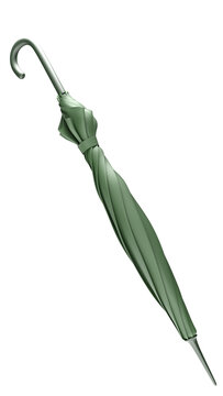 An illustration of a colorful, stylish, modern folding stick umbrella, shown closed against a transparent background.