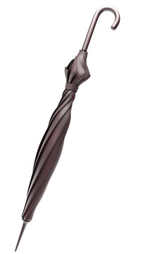 An illustration of a colorful, stylish, modern folding stick umbrella, shown closed against a transparent background.