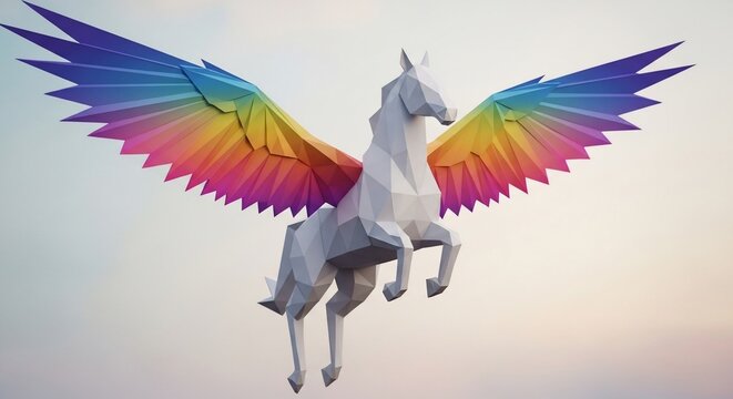 Low Poly Pegasus with Rainbow Wings