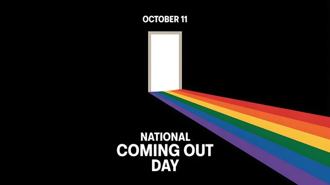 National coming out day concept with open door and rainbow