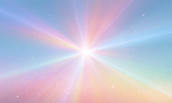 Magical pastel sky with glowing light burst star ray cosmic background