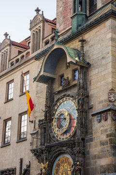 Astronomical Clock Orloj on the wall of Old Town Hall in Prague, Czech Republic.