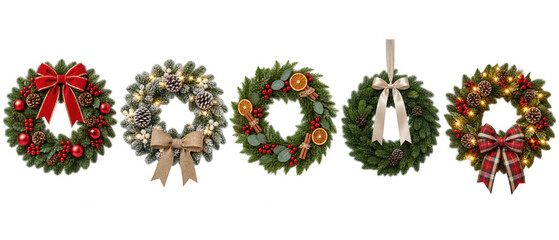 Obraz premium Set of Christmas wreaths with bows isolated on transparent