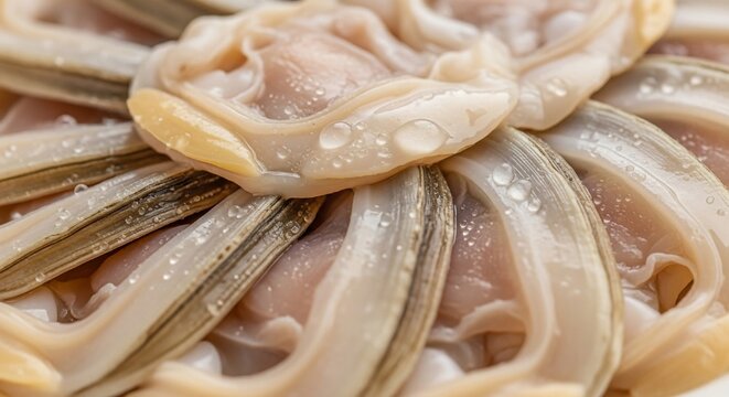 Fresh Raw Razor Clams Arranged on a Plate