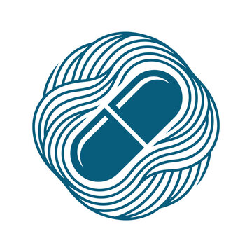 Medical Capsule Supplement Pill Icon Surrounded by Wavy Abstract Fiber Lines