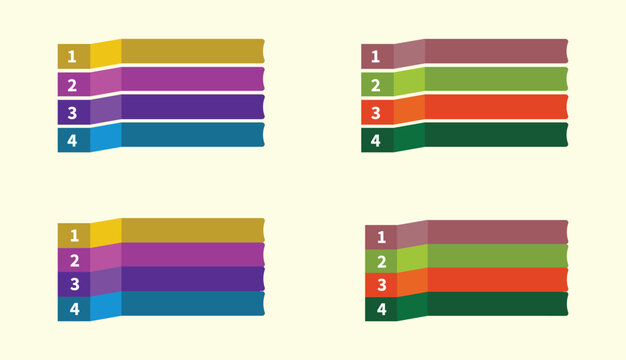  Blank 4 tier pyramid chart vector concepts set. Blank four level chart