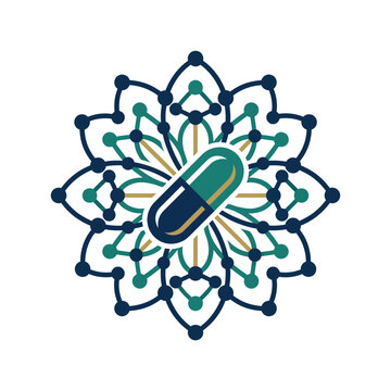 Modern Pharmaceutical Capsule Icon with Geometric Molecule Network Background