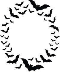 Fototapeta premium Black bat silhouettes arranged in a circular wreath on a white background
