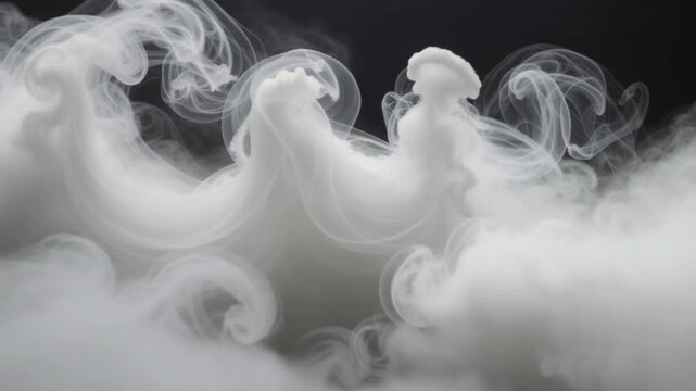 Dynamic White Smoke Swirling Creating Abstract Patterns on Dark Background