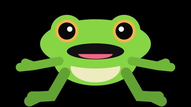 Cute Cartoon Frog Illustration: A cheerful, stylized green frog with wide, curious eyes and an open mouth is depicted in a playful, friendly pose.