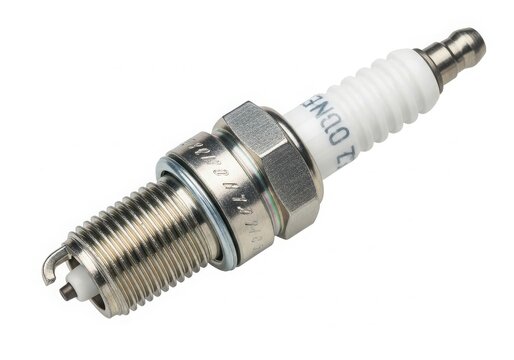 Car spark plug close-up view isolated on white background