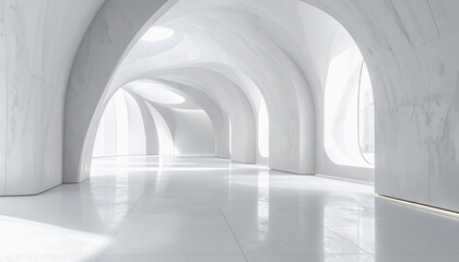 Fototapeta premium Abstract white architectural interior with curved walls and natural light