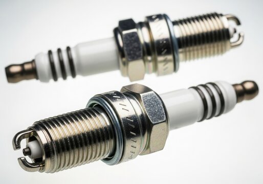 Car spark plug and ignition coil close-up isolated on white background