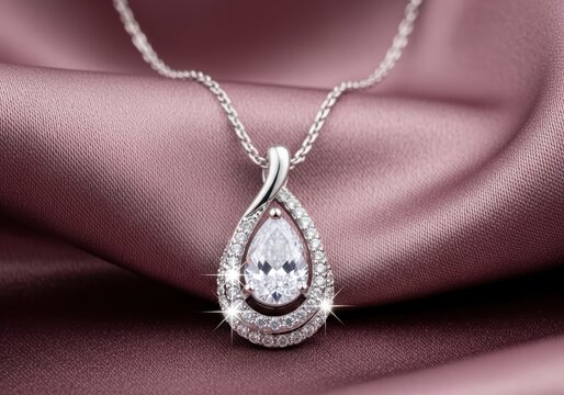 Elegant diamond teardrop pendant necklace isolated on white background
