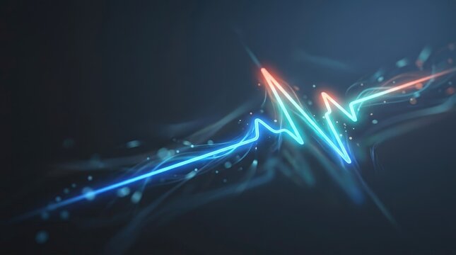 A vibrant, stylized heartbeat graphic pulses across a dark background. Bright blue and red light trails form the iconic waveform, creating a dynamic and energetic visual effect.