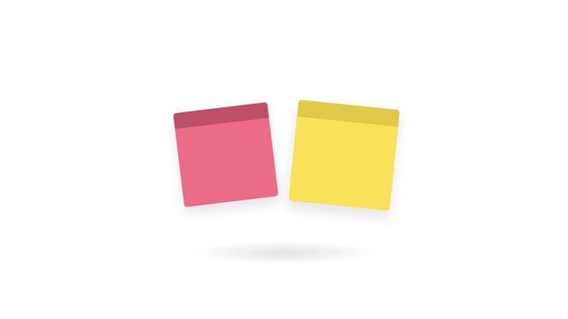 Two square sticky notes in pink and yellow colors are placed side by side on a white.