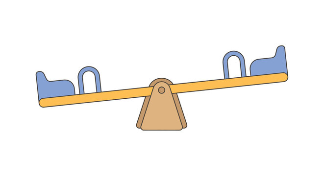 A colorful seesaw illustration features a wooden beam two blue seats and a central pivoting support teeter totter playground