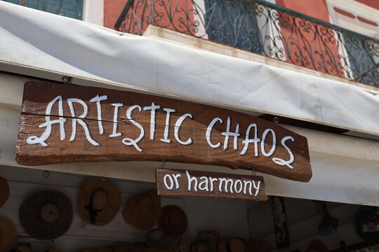 An art shop with an unusual name on the island of Symi, Greece.
