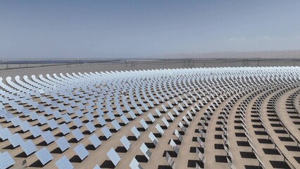 Fototapeta premium Large scale tower solar thermal power station mirror field in desert