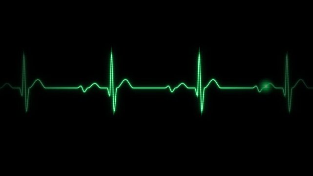 Ecg waveform pulsing with green light on black background indicating life and health