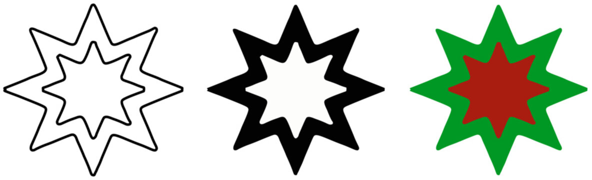 Octagram outline geometric eight-pointed star shapes set isolated on transparent background abstract vector illustration 