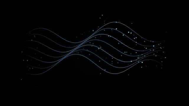 Abstract blue wave particle motion with subtle light flares during a dark cinematic broadcast background