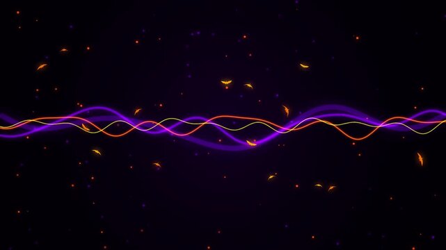 Abstract glowing wave lines with flying bats and particle elements video