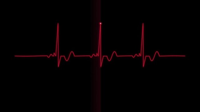 Vitality EKG pulse wave on black background with cinematic motion and subtle glow effect